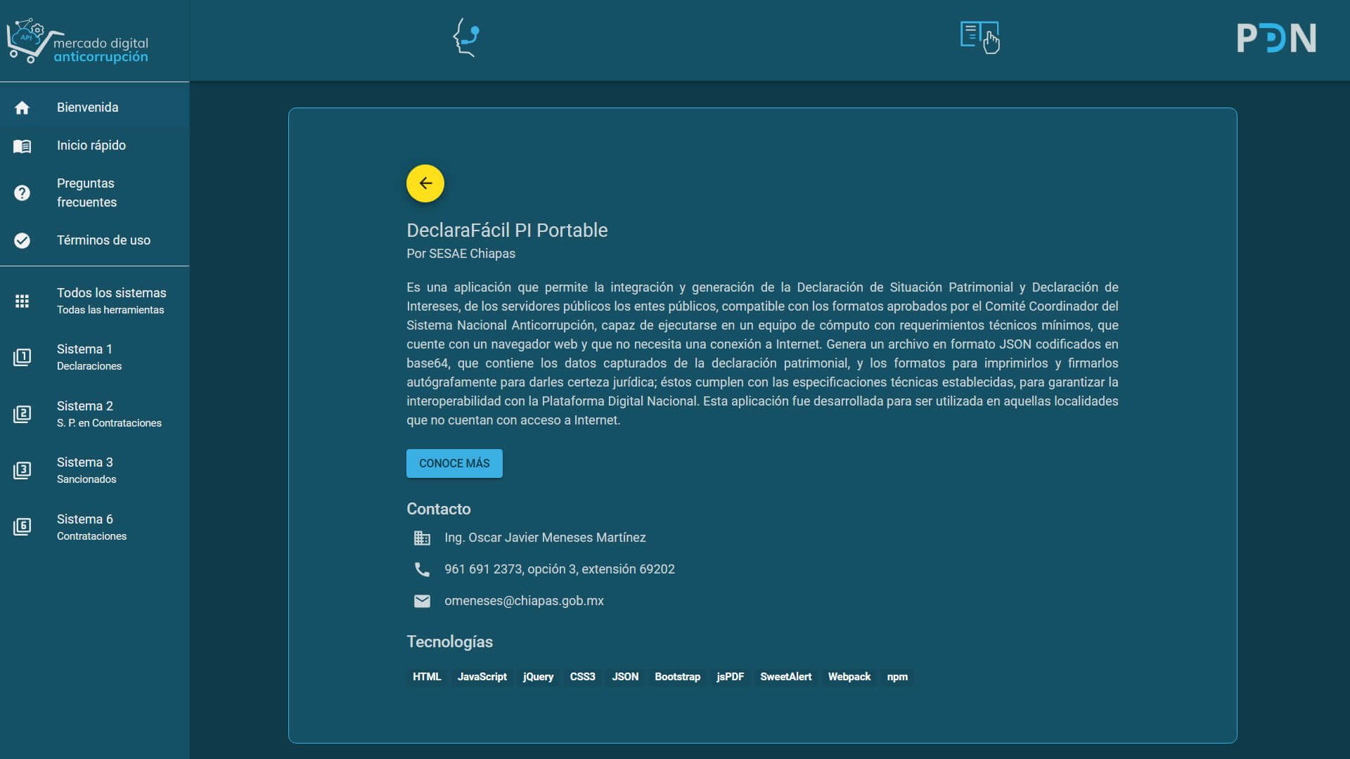 Sistema DeclaraFácil PI Portable en el Mercado Digital Anticorrupción