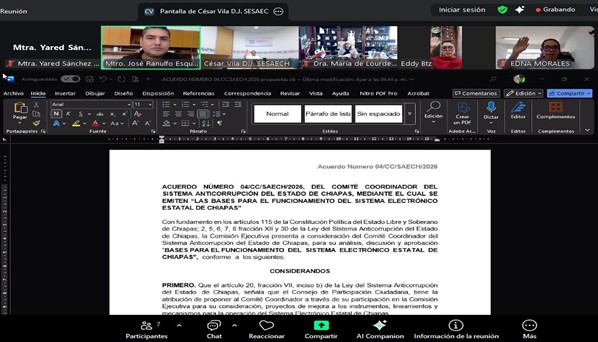 Primera Sesión Extraordinaria del Comité Coordinador del SAECH